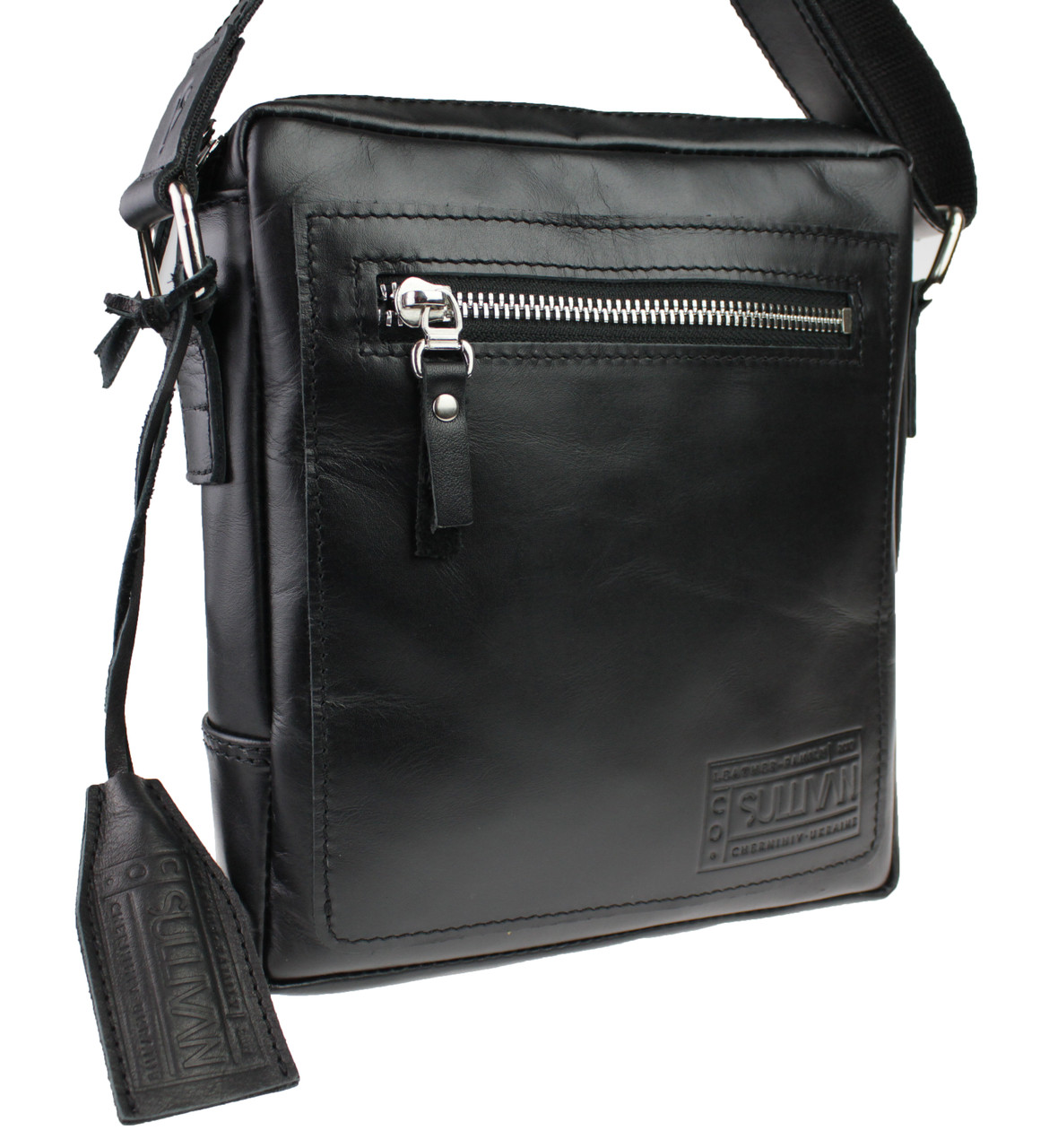 Сумка чоловіча шкіряна на плече smvp37(28) чорна гладка шкіра - Зображення 3