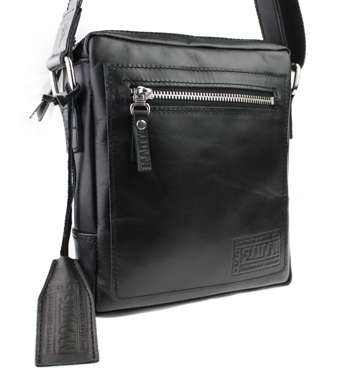 Сумка чоловіча шкіряна на плече smvp37(28) чорна гладка шкіра