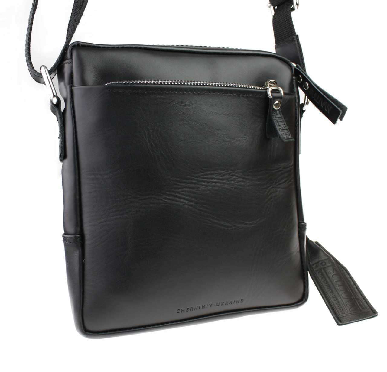 Сумка чоловіча шкіряна на плече smvp37(28) чорна гладка шкіра - Зображення 2