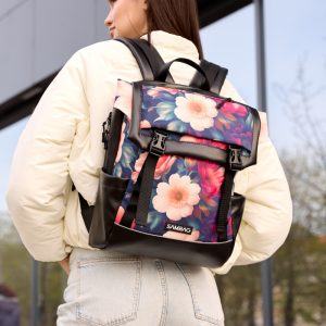 Рюкзак SamBag жіночий Aura Чорний з "MAGENTA FLOWERS"