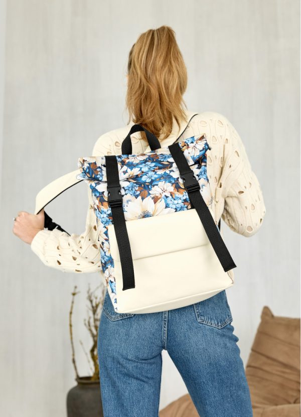 Рюкзак SamBag жіночий RollTop Milton з принтом Blue flowers - Зображення 3