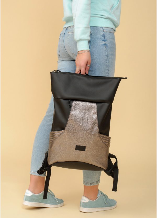 Рюкзак SamBag жіночий RollTop MQN чорний з битим сріблом - Зображення 8
