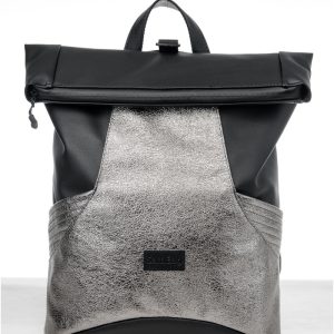 Рюкзак SamBag жіночий RollTop MQN чорний з битим сріблом
