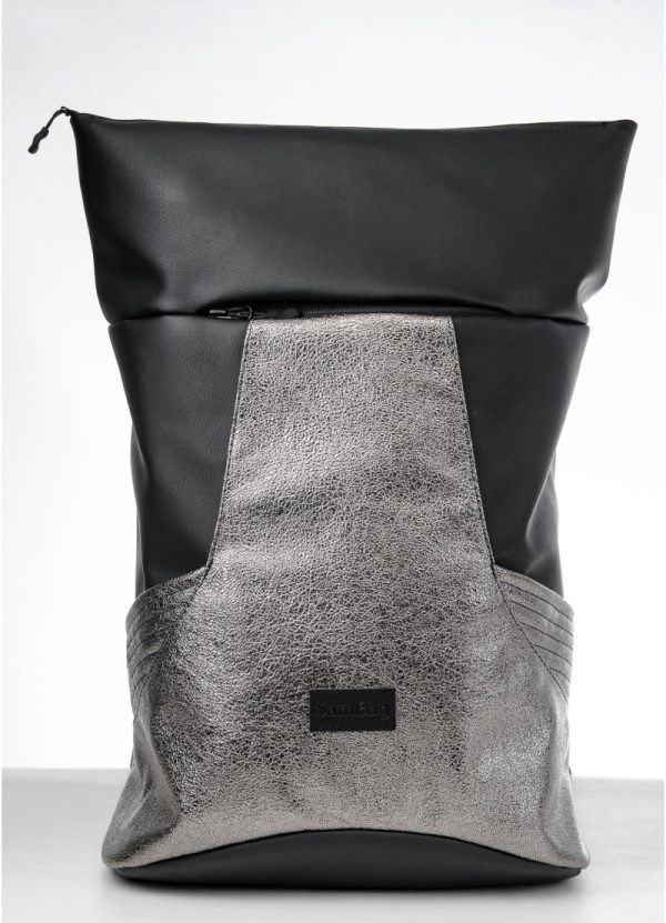 Рюкзак SamBag жіночий RollTop MQN чорний з битим сріблом - Зображення 2
