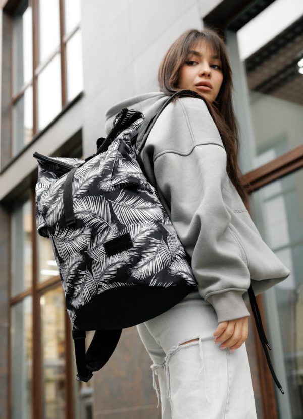 Рюкзак SamBag жіночий RollTop KZN чорний принт Palm - Зображення 2