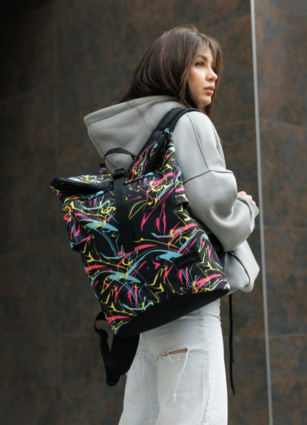 Рюкзак SamBag жіночий RollTop KZN чорний принт "ABSTRACT"
