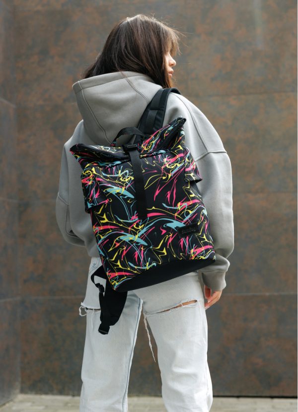 Рюкзак SamBag жіночий RollTop KZN чорний принт "ABSTRACT" - Зображення 2