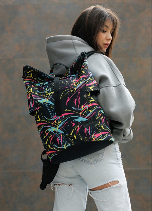 Рюкзак SamBag жіночий RollTop KZN чорний принт "ABSTRACT" - Зображення 5