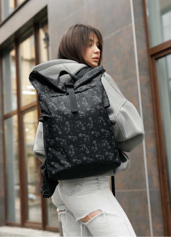 Рюкзак SamBag жіночий RollTop KZN чорний принт - Зображення 5
