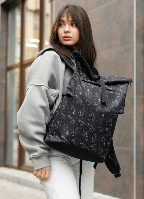 Рюкзак SamBag жіночий RollTop KZN чорний принт - Зображення 6