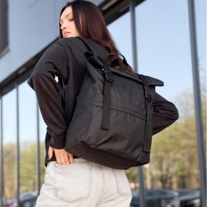 Рюкзак SamBag жіночий RollTop Milton Чорний тканинний