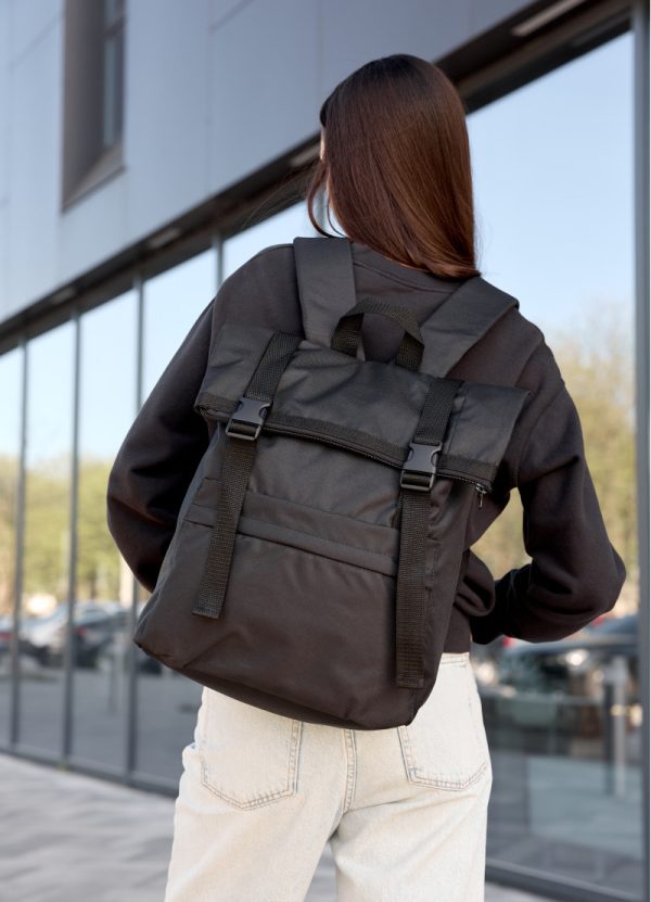Рюкзак SamBag жіночий RollTop Milton Чорний тканинний - Зображення 2