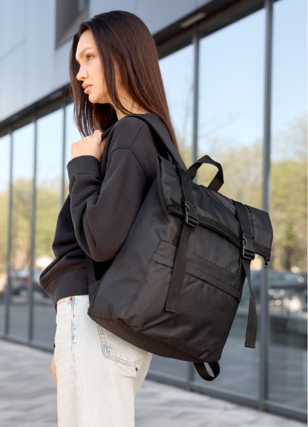 Рюкзак SamBag жіночий RollTop Milton Чорний тканинний - Зображення 3