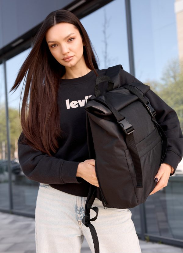 Рюкзак SamBag жіночий RollTop Milton Чорний тканинний - Зображення 4