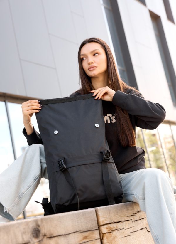 Рюкзак SamBag жіночий RollTop Milton Чорний тканинний - Зображення 6