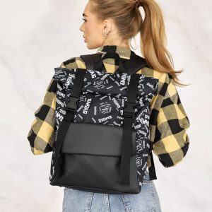 Рюкзак SamBag жіночий RollTop Milton Чорний з принтом Sambag