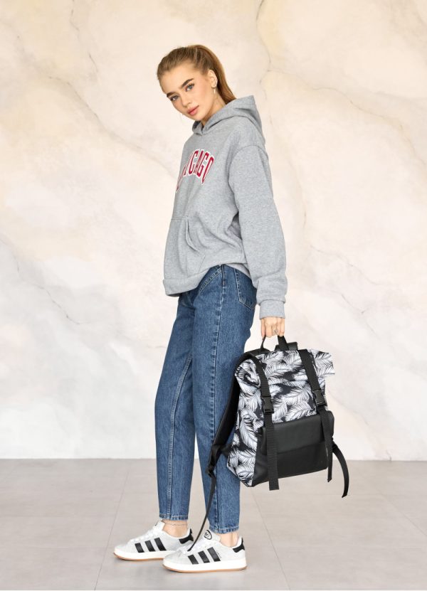 Рюкзак SamBag жіночий RollTop Milton Чорний з принтом Palm - Зображення 6