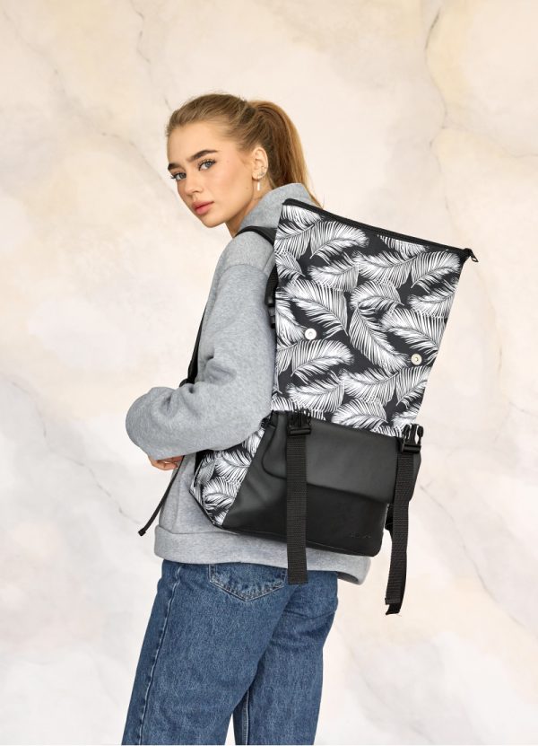 Рюкзак SamBag жіночий RollTop Milton Чорний з принтом Palm - Зображення 7