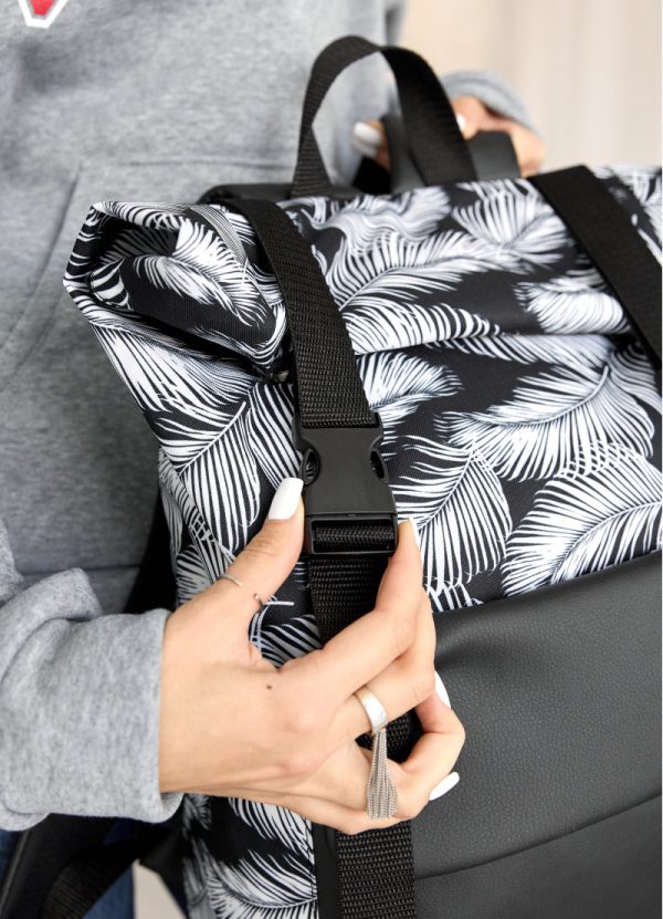 Рюкзак SamBag жіночий RollTop Milton Чорний з принтом Palm - Зображення 9