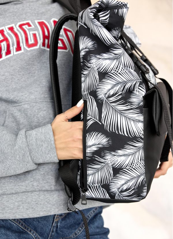 Рюкзак SamBag жіночий RollTop Milton Чорний з принтом Palm - Зображення 11