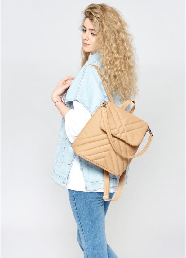 Рюкзак-сумка SamBag жіночий Loft строчений Бежевий - Зображення 5