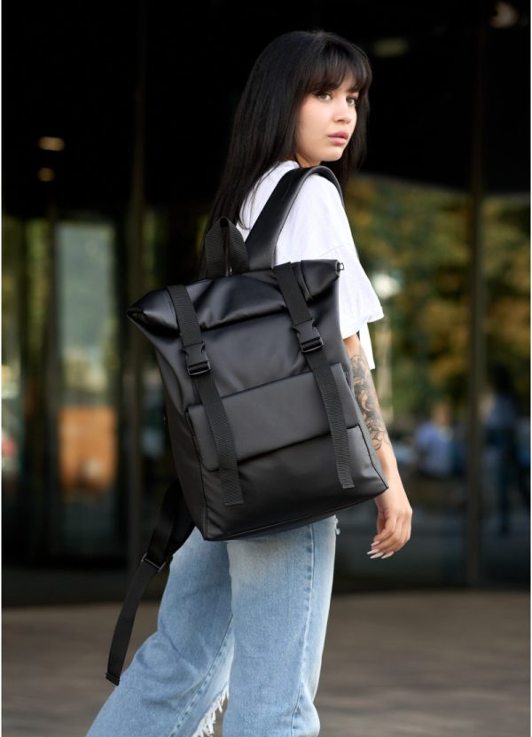Рюкзак SamBag унісекс RollTop Milton Чорний з клапаном - Зображення 5