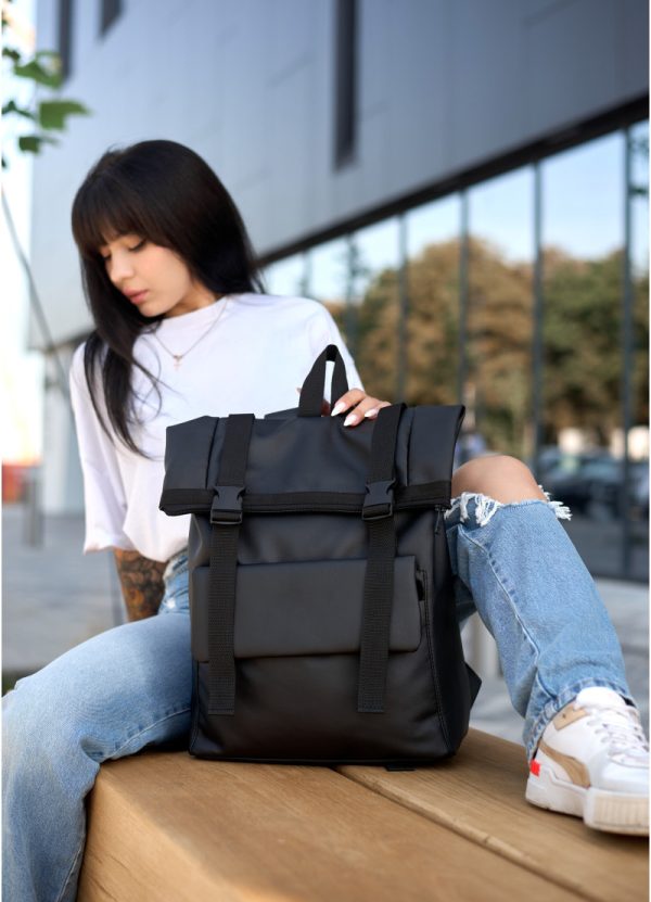 Рюкзак SamBag унісекс RollTop Milton Чорний з клапаном - Зображення 6
