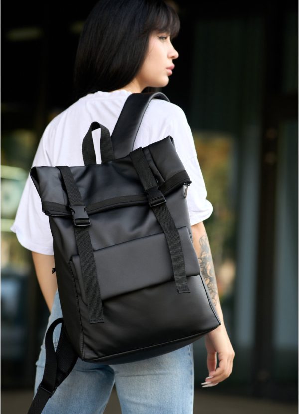 Рюкзак SamBag унісекс RollTop Milton Чорний з клапаном - Зображення 7