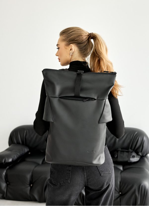 Рюкзак SamBag жіночий Чорний RollTop KZN