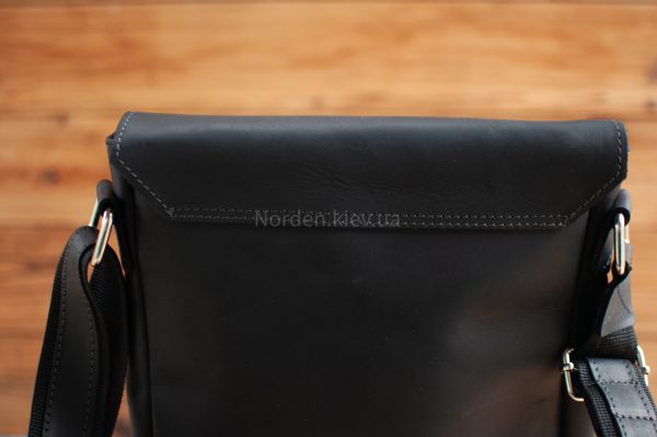 Сумка чоловіча шкіряна на плече ручної роботи  Norden 2613 чорна Велика - Зображення 6