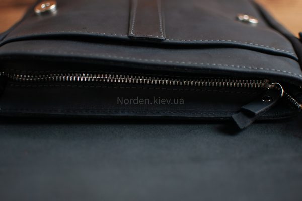 Сумка чоловіча шкіряна на плече ручної роботи  Norden 2613 чорна Велика - Зображення 8