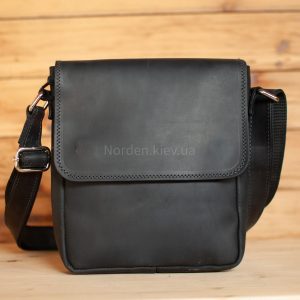 Сумка чоловіча шкіряна на плече ручної роботи Norden 2530 чорна