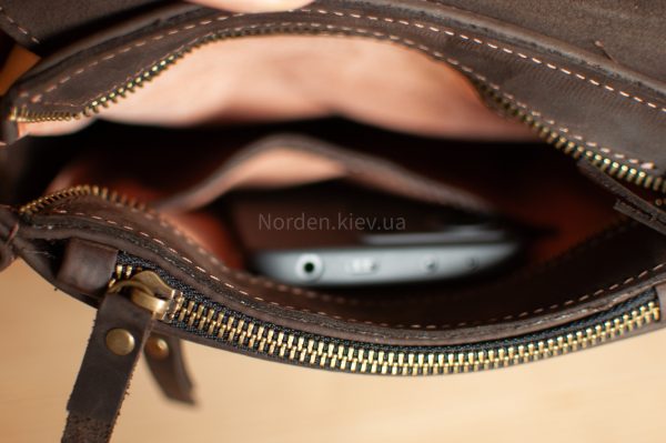 Сумка чоловіча шкіряна на плече ручної роботи Norden 2540 коричнева - Зображення 2