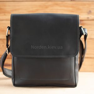 Сумка чоловіча шкіряна на плече ручної роботи Norden 2650 збільшена чорна
