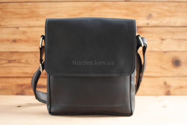 Сумка чоловіча шкіряна на плече ручної роботи Norden 2650 збільшена чорна