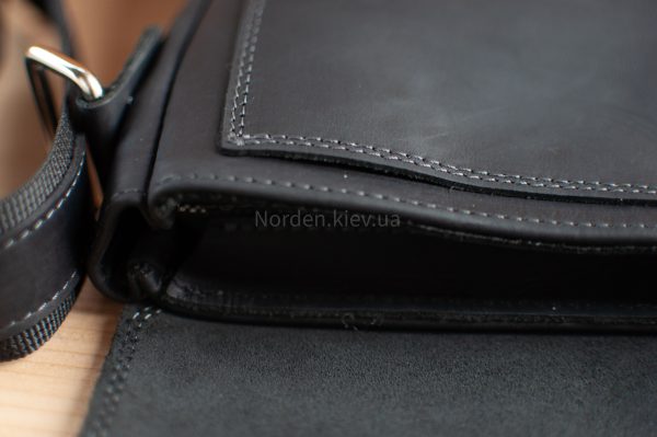 Сумка чоловіча шкіряна на плече ручної роботи Norden 2650 збільшена чорна - Зображення 5