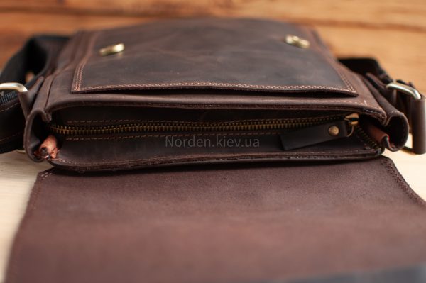Сумка чоловіча шкіряна на плече ручної роботи Norden 2650 збільшена коричнева - Зображення 7